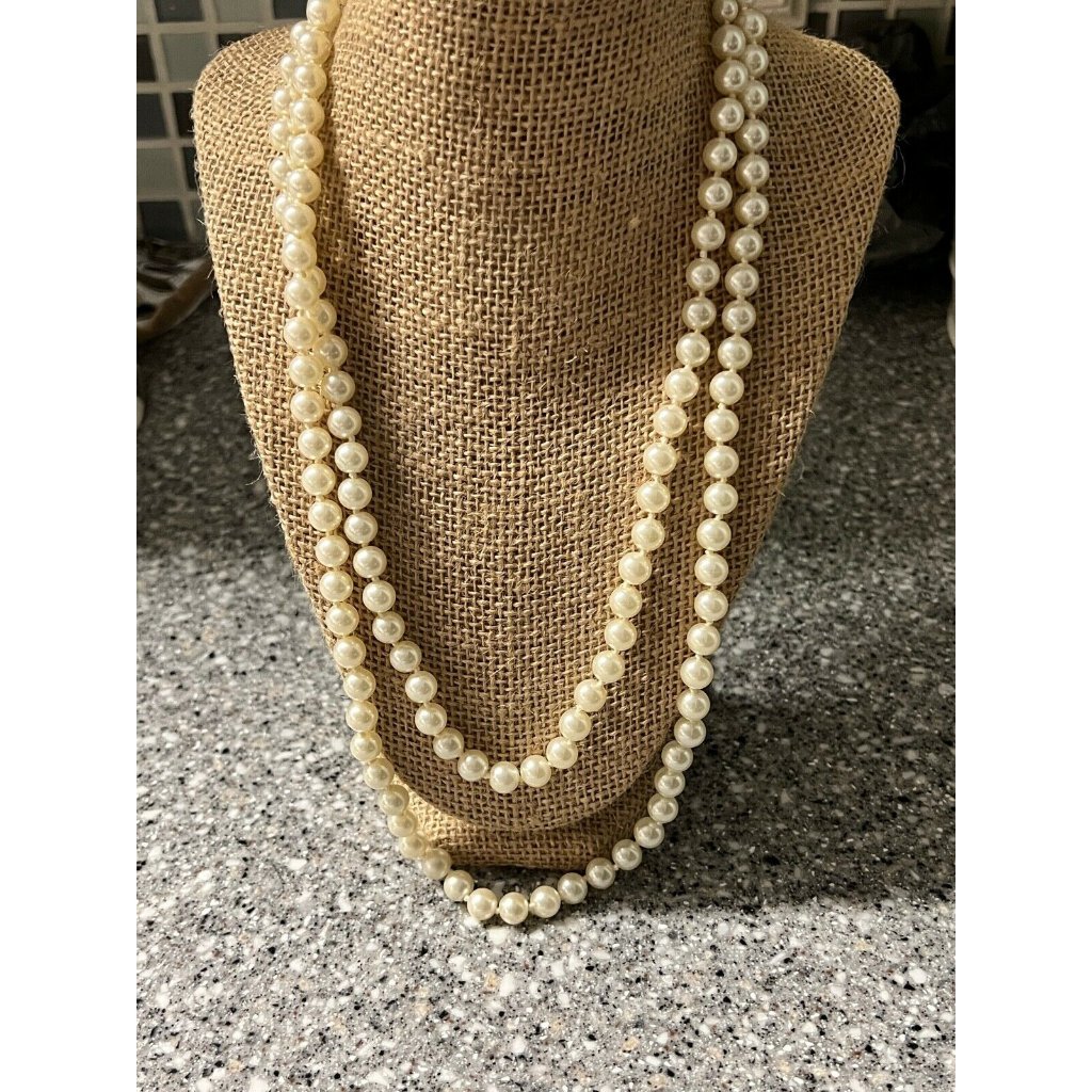 Vintage Lady Remington White Glass Hand-Knotted Beaded Necklace Flapper 49 36$